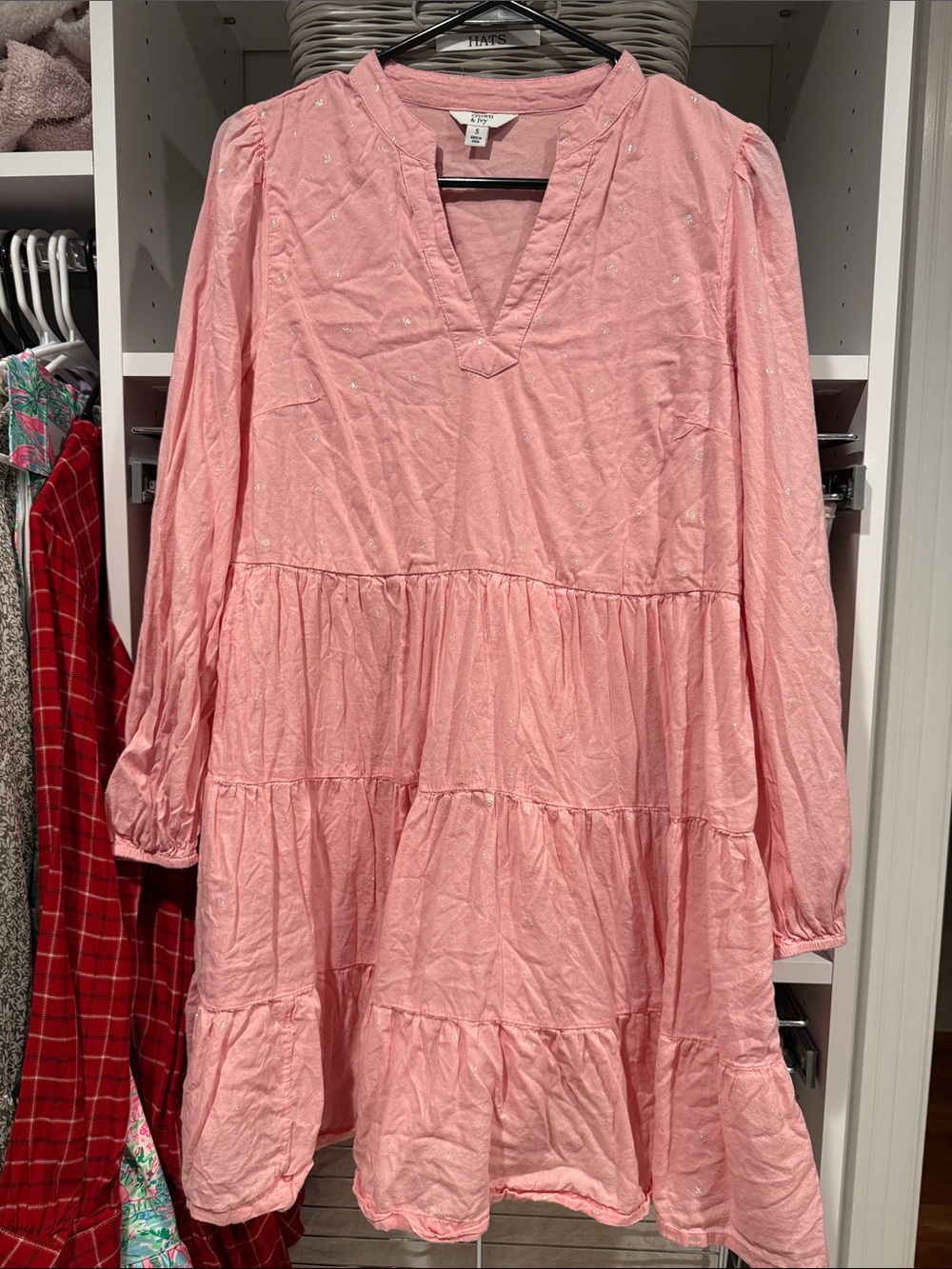 crown & ivy Pink Tiered V-Neck Mini Dress